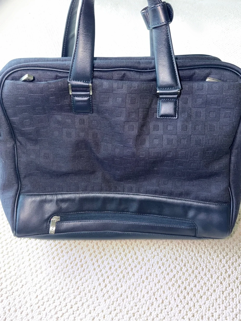 Tumi Navy Textured Laptop Brief with Leather Trim
